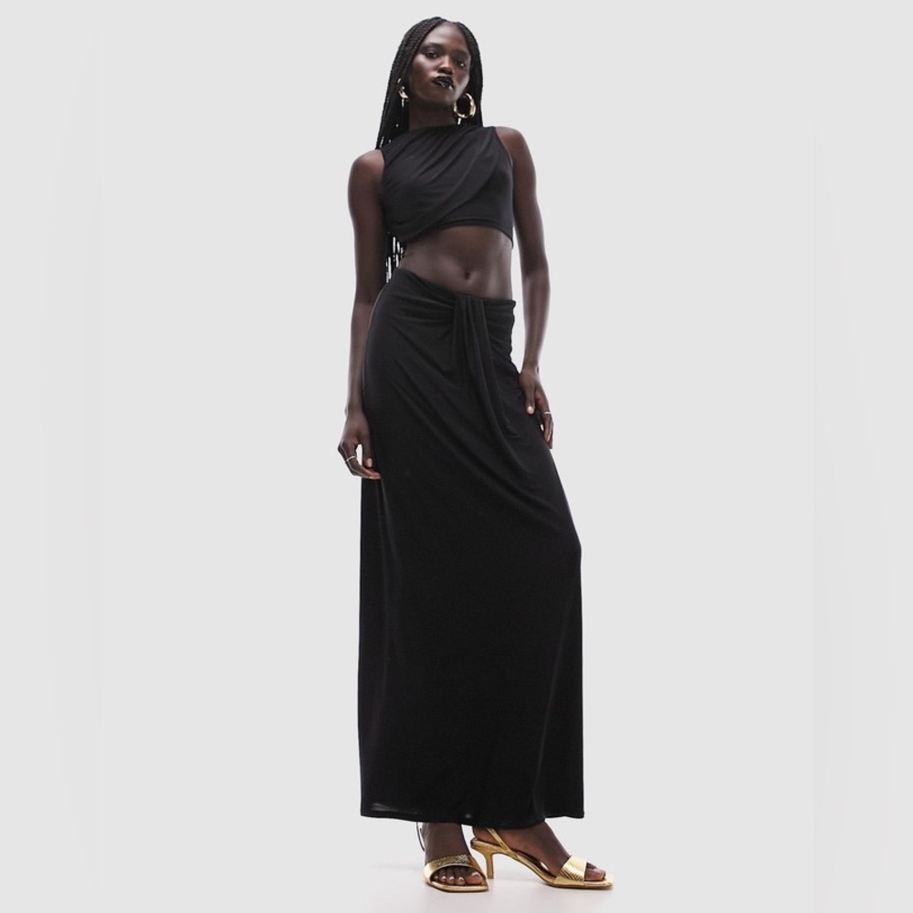 Topshop jersey draped cut out midi dress in black